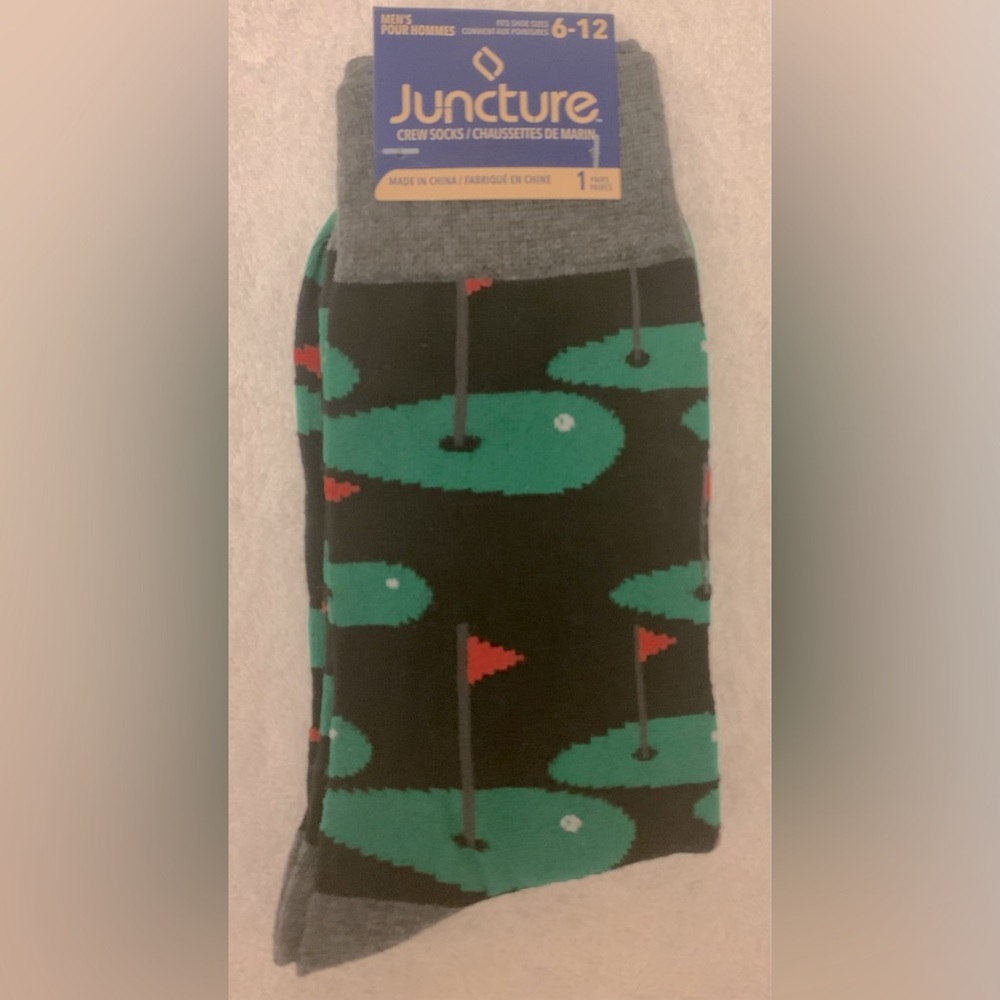 NEW~ Juncture Men's Crew Socks  "Golf Design " Fit Shoe Sizes 6-12